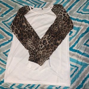 White-Leopard Print Sleeved Shirt